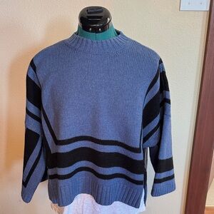 Derek Lam Blue and Black Striped Crewneck Sweater